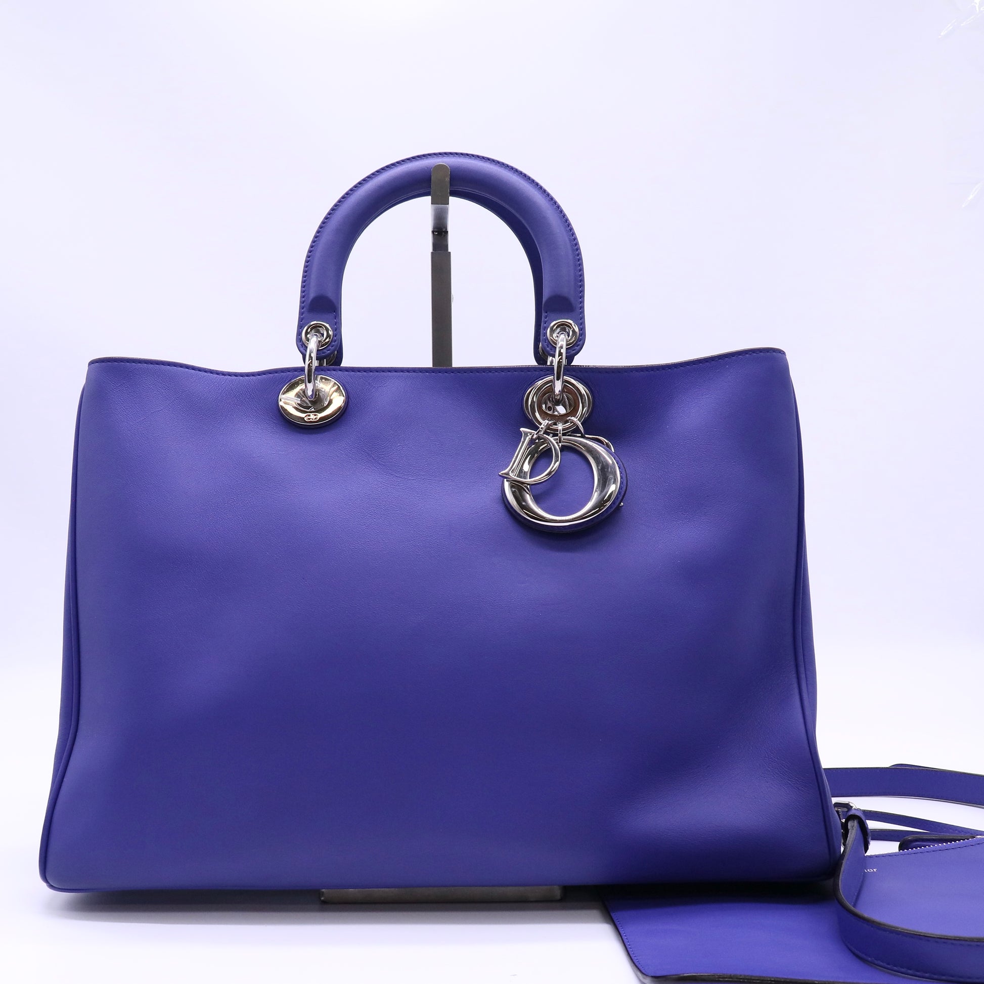 Christian Dior Navy Blue Calfskin Leather Large Diorissimo Tote Bag twins B22590