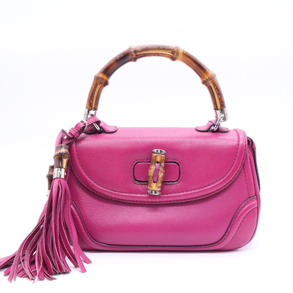 Vintage Convertible Bamboo Top Handle Bag Leather Small Twins LDJ3696