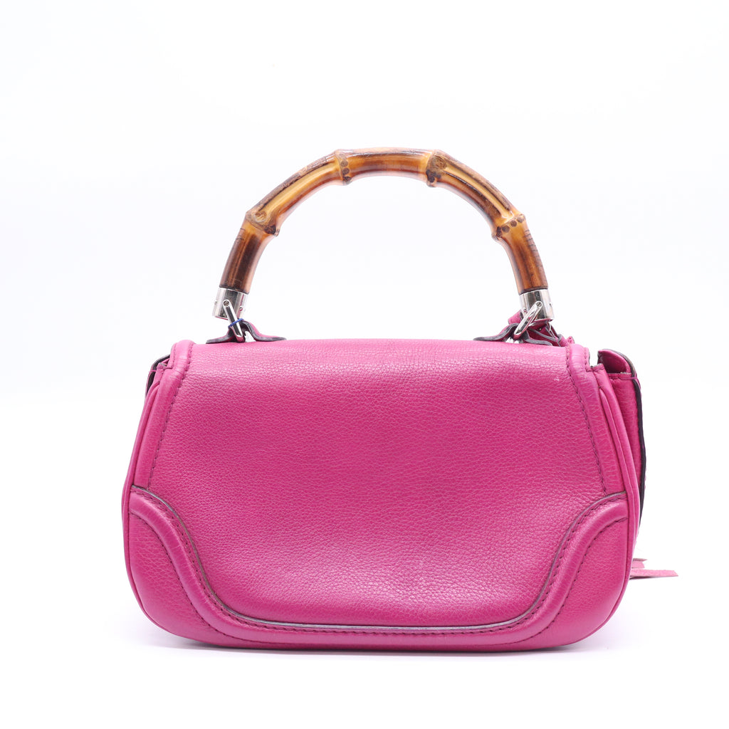 Vintage Convertible Bamboo Top Handle Bag Leather Small Twins LDJ3696