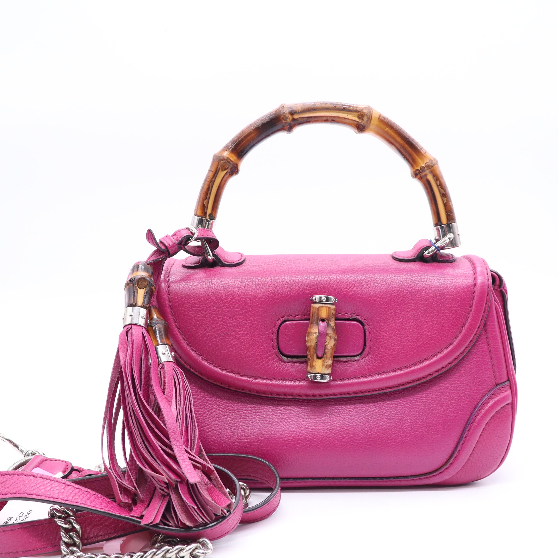 Vintage Convertible Bamboo Top Handle Bag Leather Small Twins LDJ3696