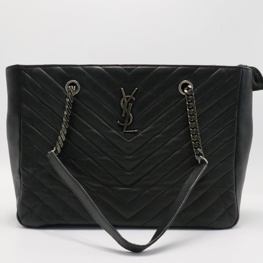 Black Chevron Quilted Leather Monogram Tote Bag