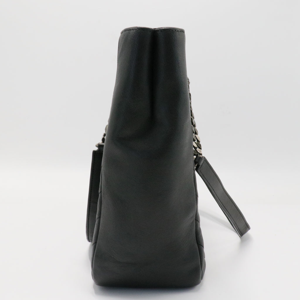 Black Chevron Quilted Leather Monogram Tote Bag