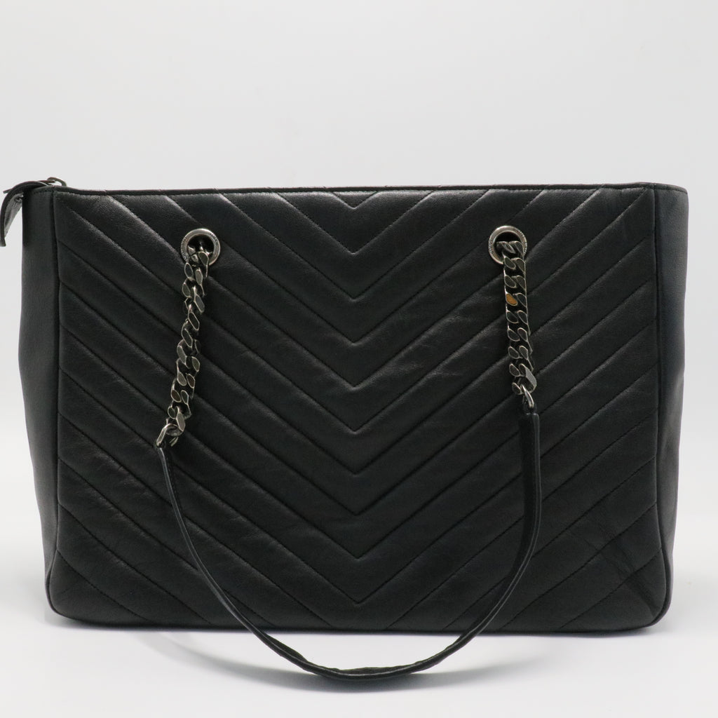 Black Chevron Quilted Leather Monogram Tote Bag