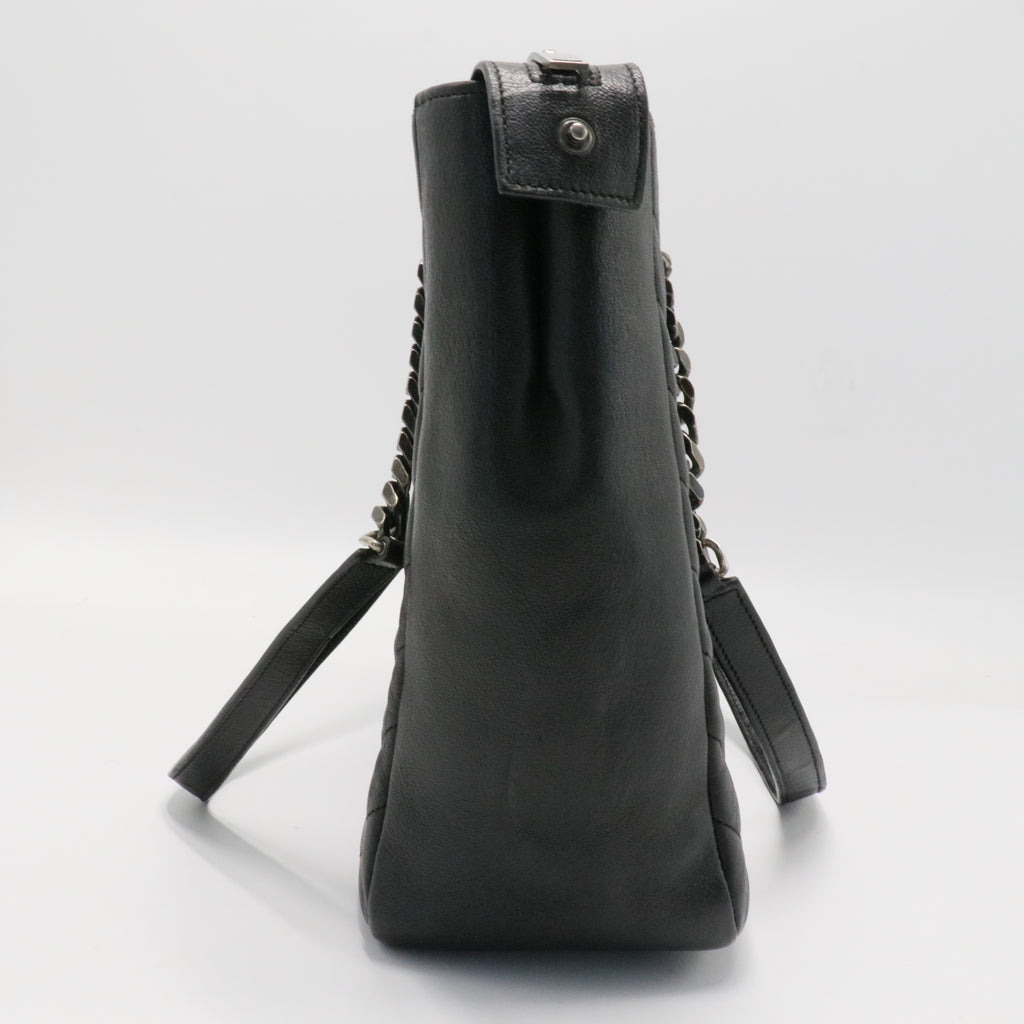 Black Chevron Quilted Leather Monogram Tote Bag