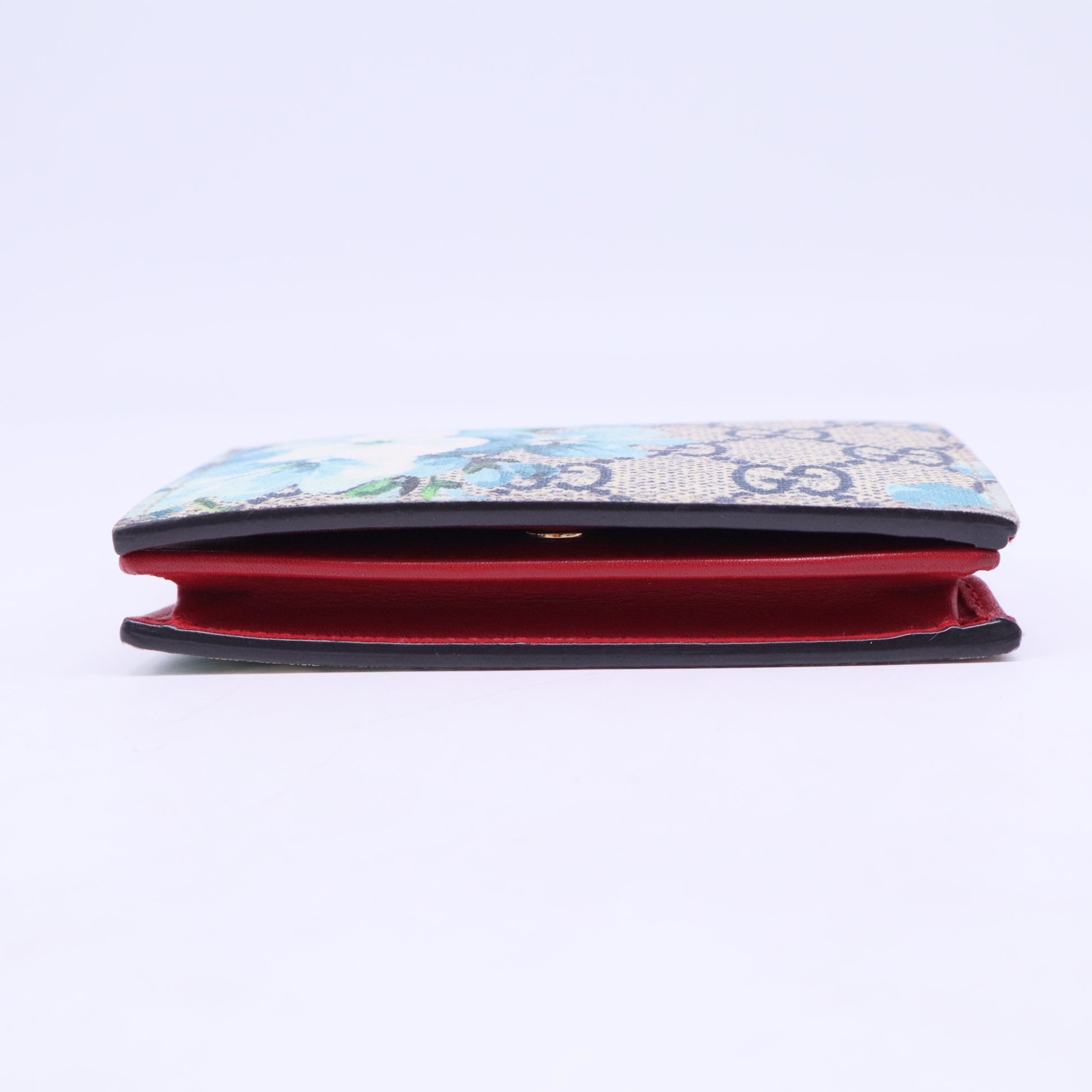 Beige Blue GG Blooms Coated Canvas Card Case Wallet W20486