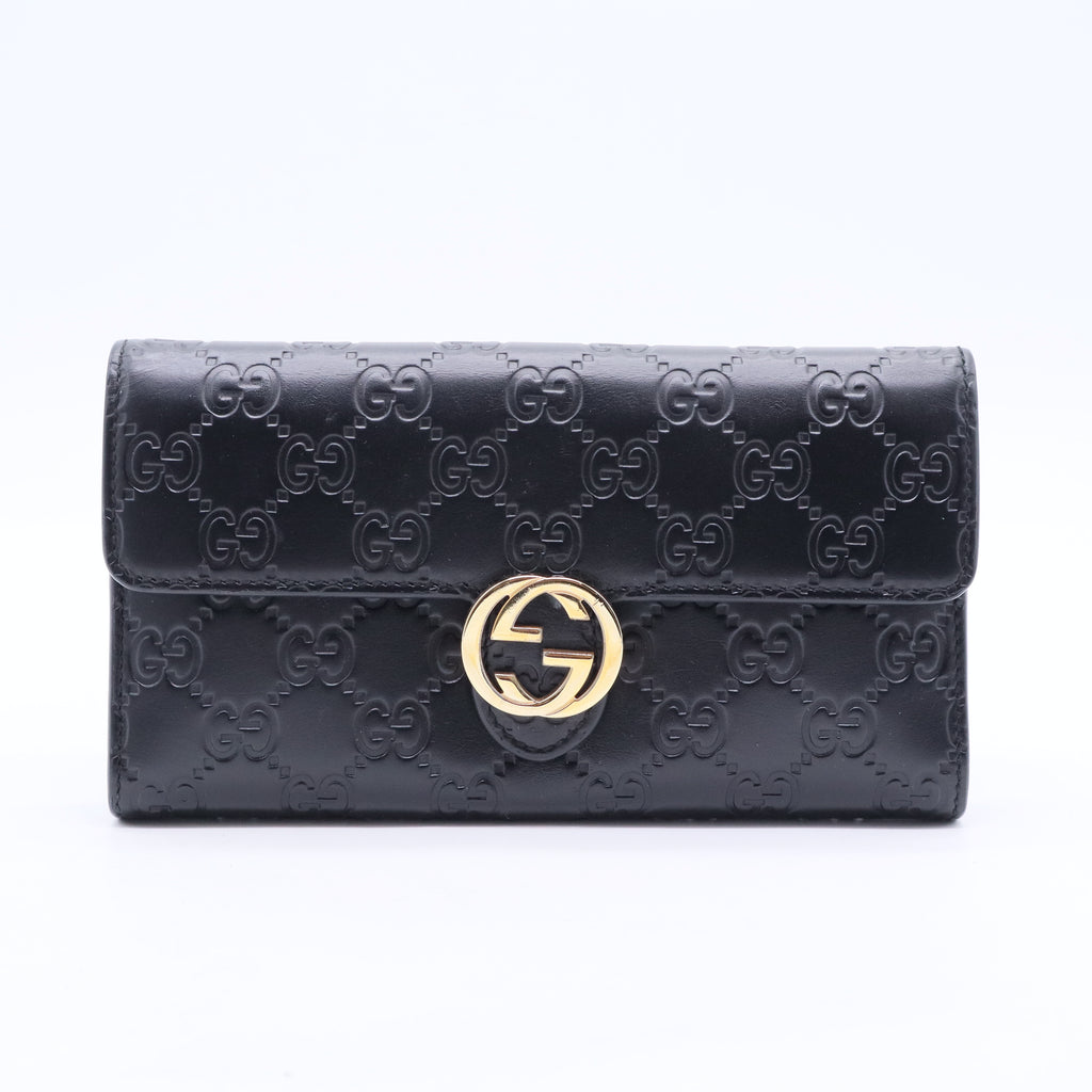Black Guccissima Leather GG Icon Continental Wallet