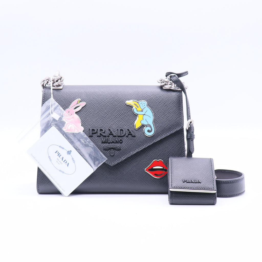 Monochrome Shoulder Bag Embellished Saffiano Leather Small Twins LDJ3718