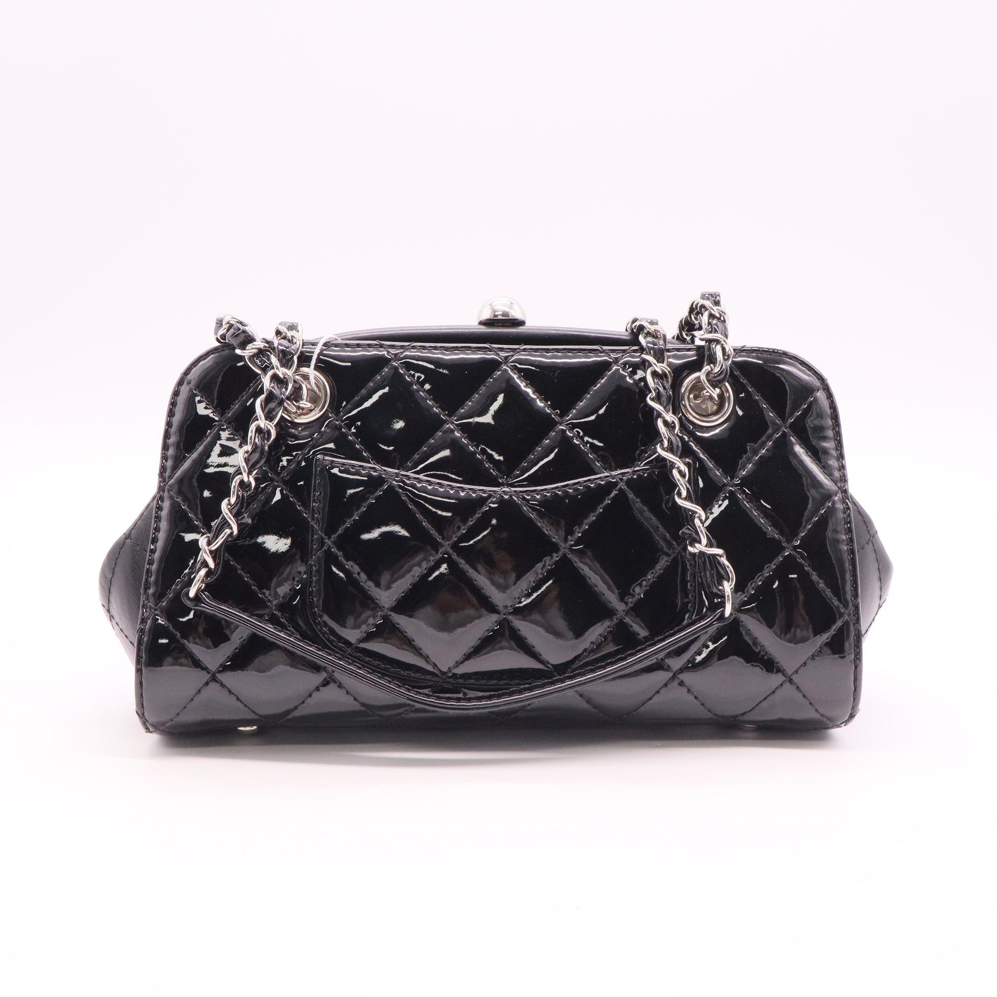 Chanel Black patent leather granny button shoulder bag Twins
