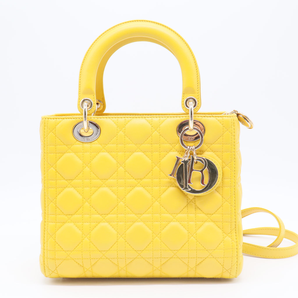 Lambskin Cannage Medium Lady Dior Yellow