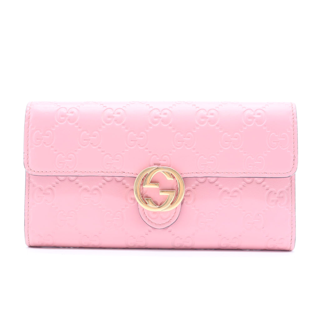 Guccissima GG Interlocking Pink Leather Long Wallet