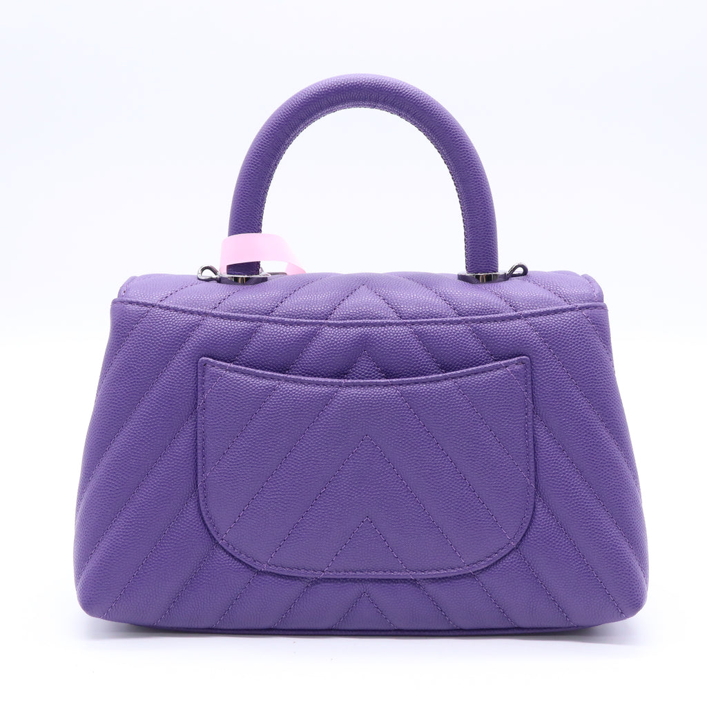 Chanel Caviar Chevron Quilted Small Coco Handle Flap Purple twins LDJ3764