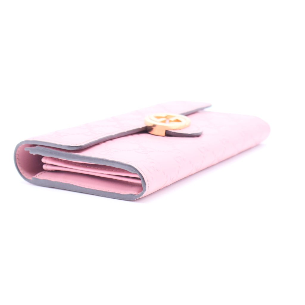 Guccissima GG Interlocking Pink Leather Long Wallet