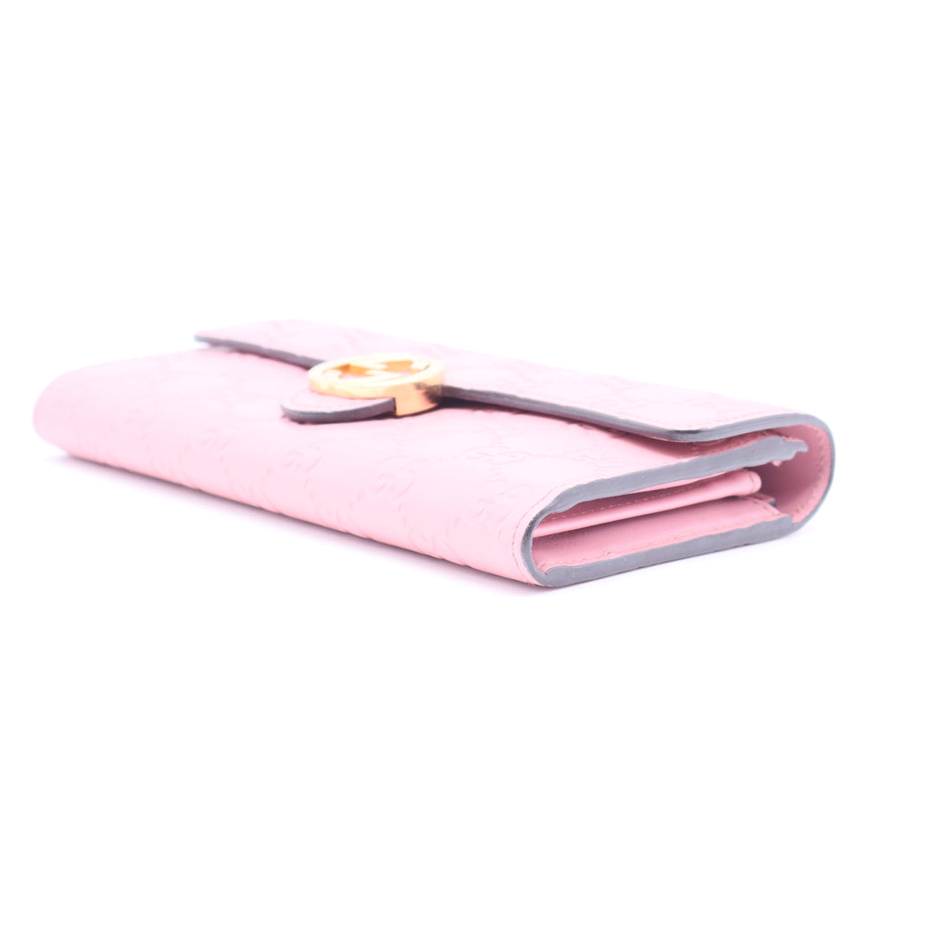 Guccissima GG Interlocking Pink Leather Long Wallet
