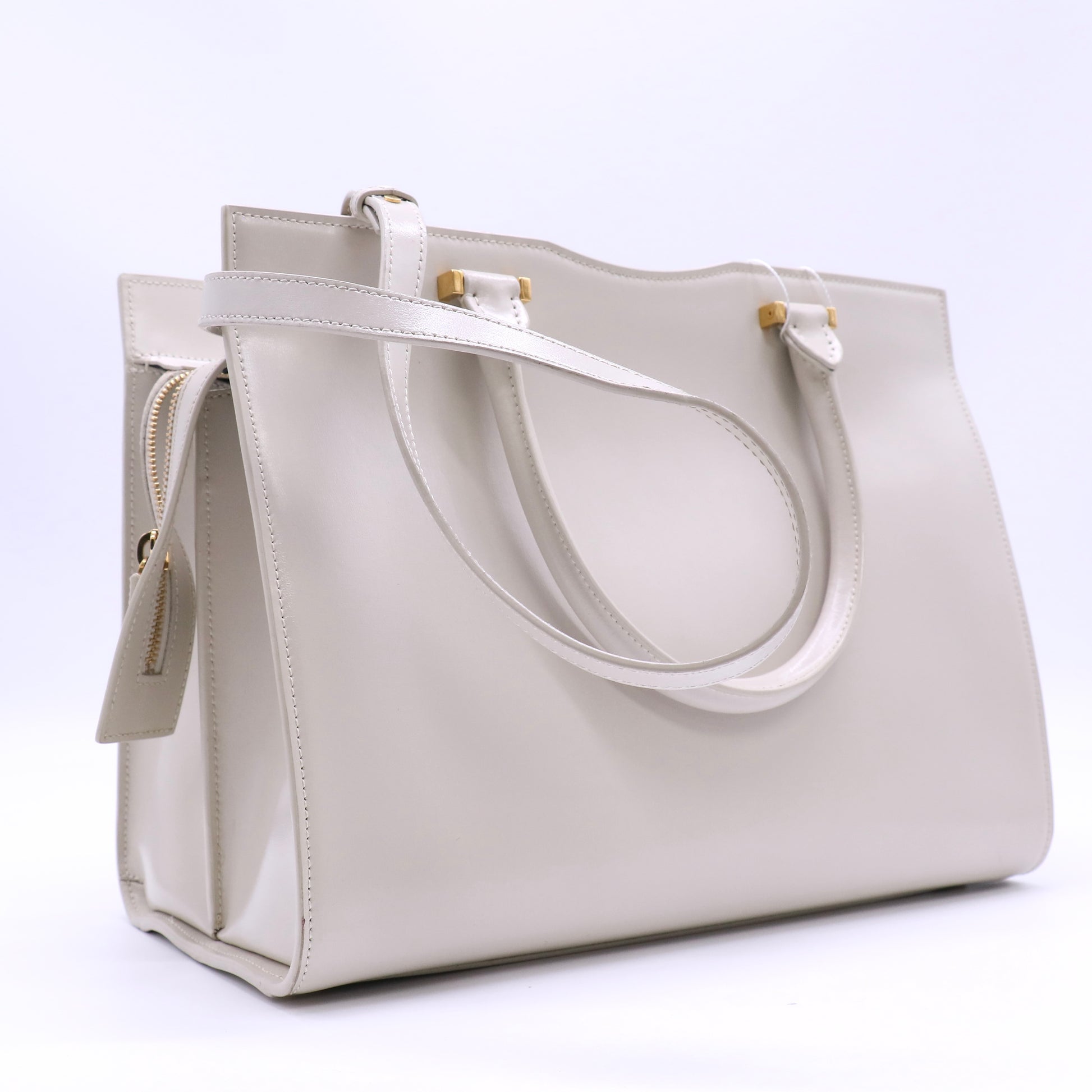 Saint Laurent Shiny Calfskin Medium Uptown Tote White Twins LDJ4563