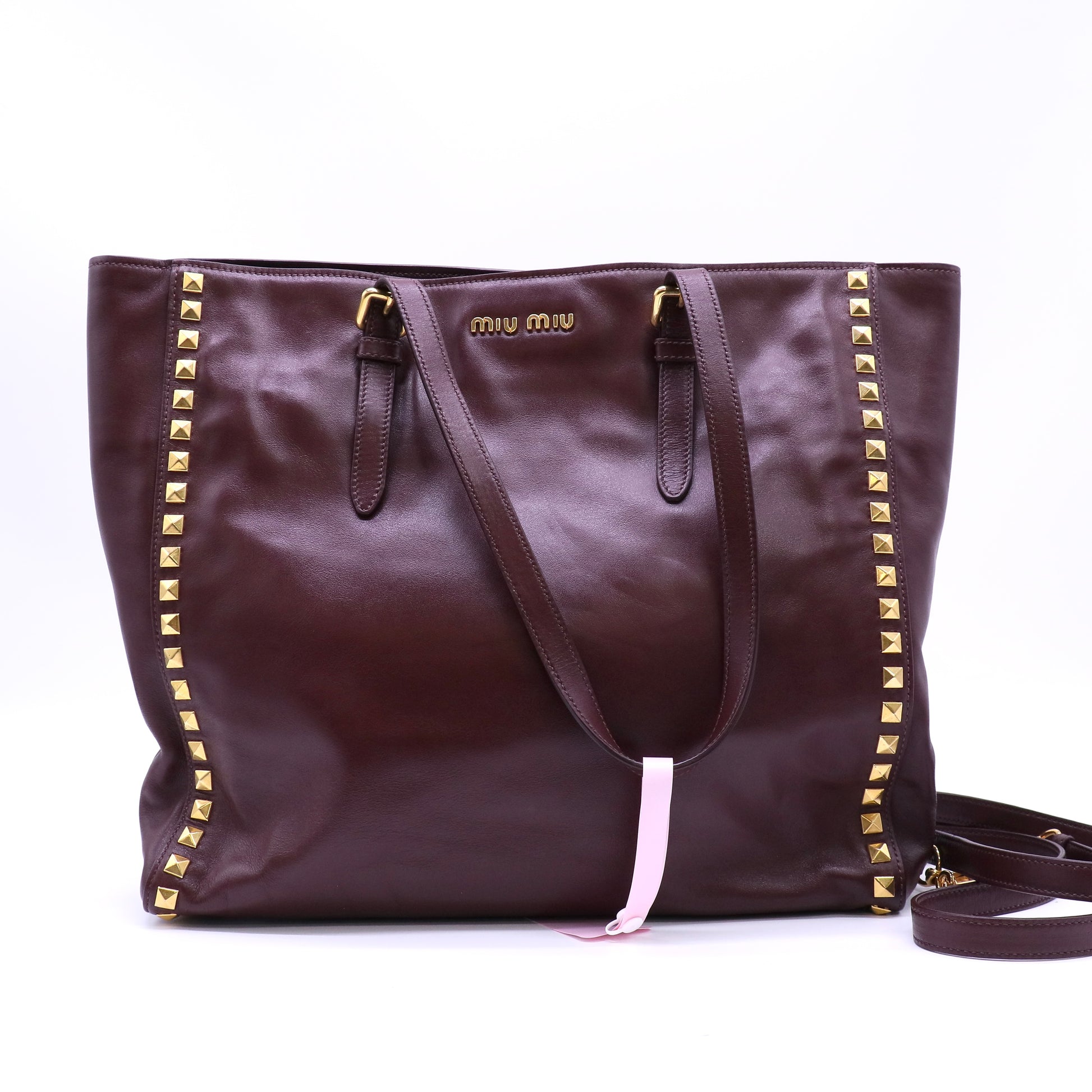Miu Miu Burgundy Soft Calf Leather Studded Tote Bag Twins LDJ4595