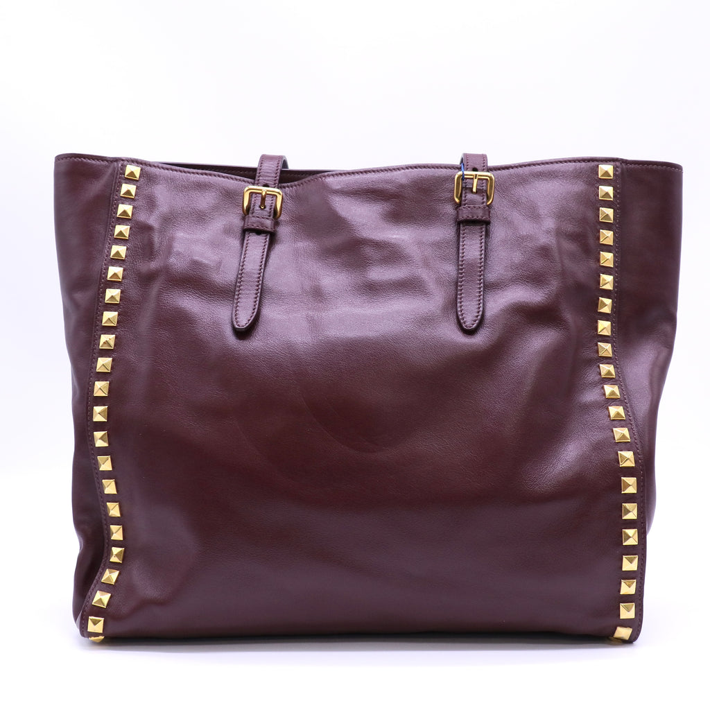Miu Miu Burgundy Soft Calf Leather Studded Tote Bag Twins LDJ4595
