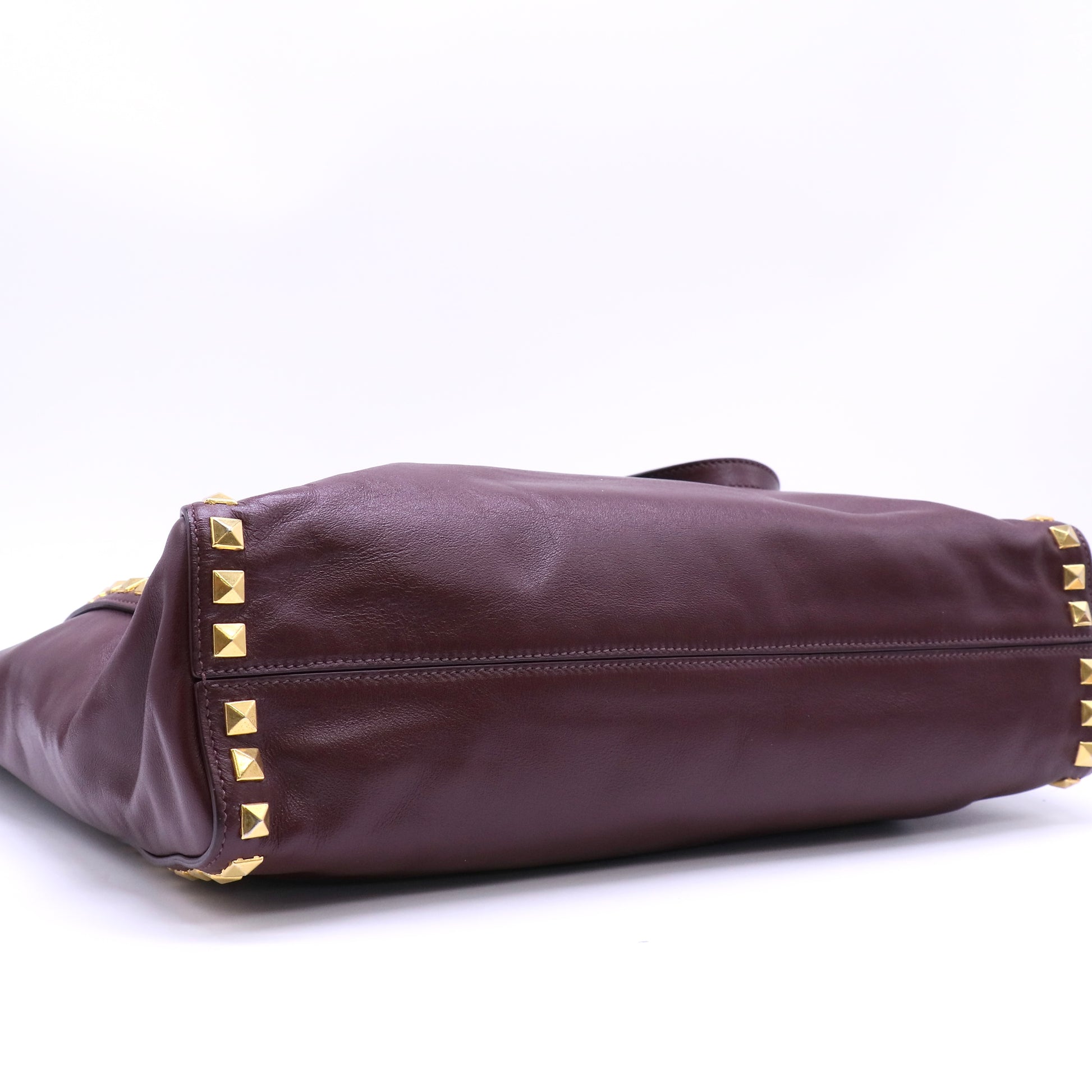 Miu Miu Burgundy Soft Calf Leather Studded Tote Bag Twins LDJ4595