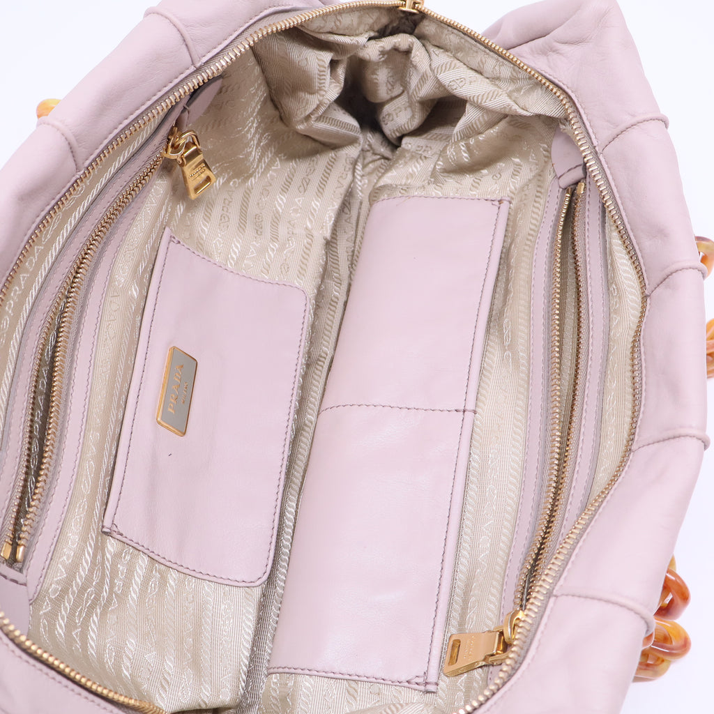 Beige Soft Leather Plastic Chain Shoulder Bag B20451
