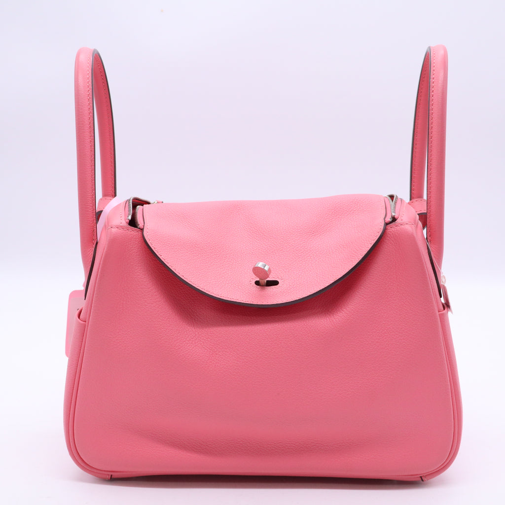 Hermes Taurillon Clemence Verso Mini Lindy 20 Rose Sakura Gris Perle Twins LDJ3768