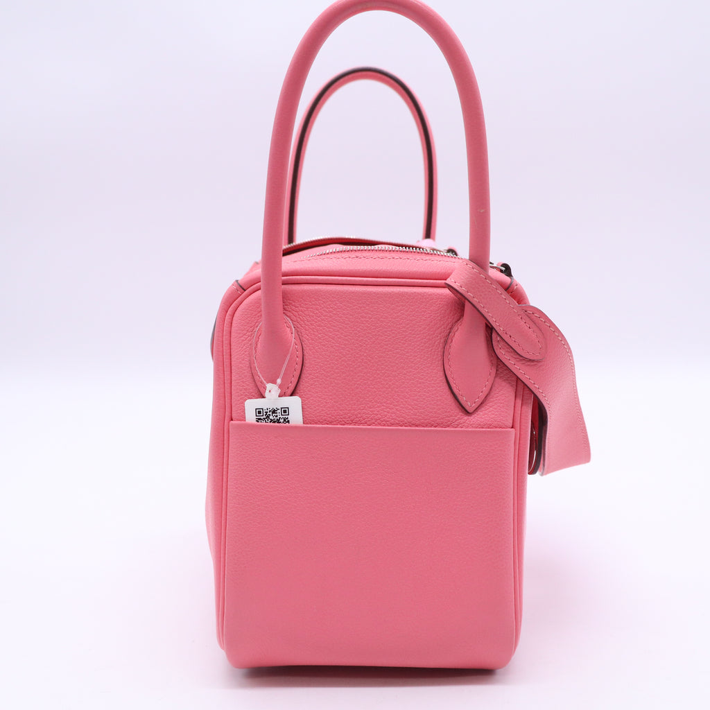 Hermes Taurillon Clemence Verso Mini Lindy 20 Rose Sakura Gris Perle Twins LDJ3768