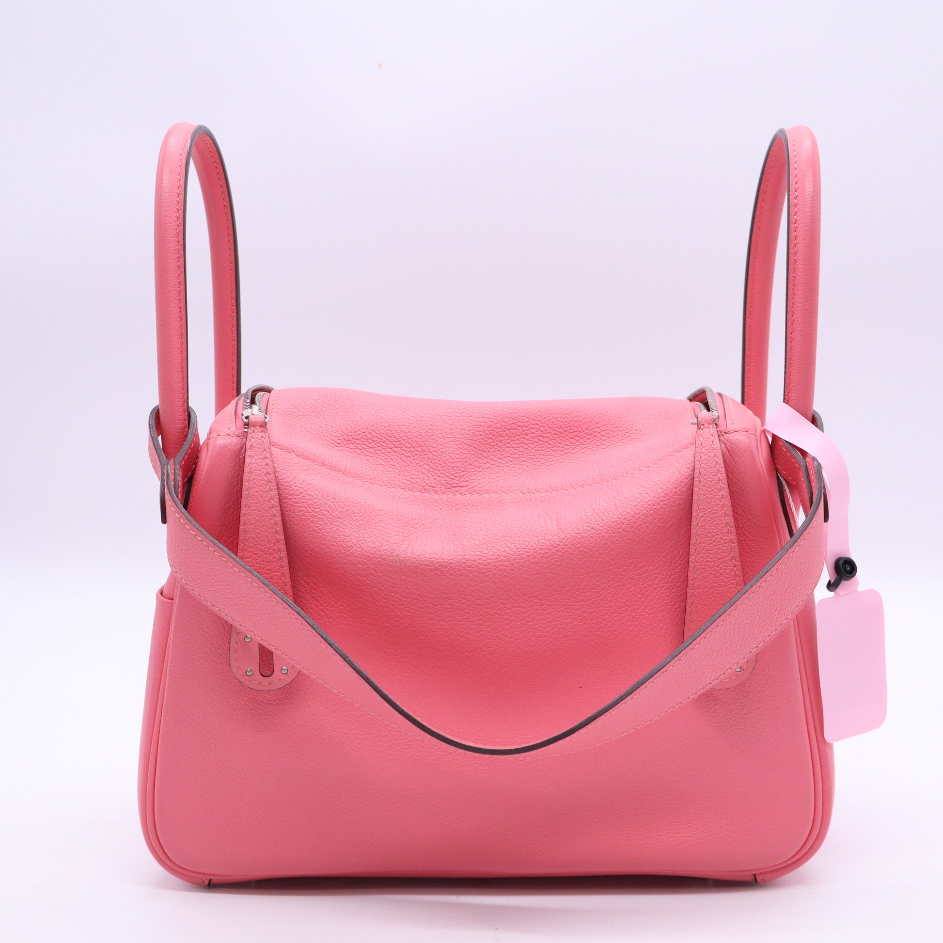 Hermes Taurillon Clemence Verso Mini Lindy 20 Rose Sakura Gris Perle Twins LDJ3768