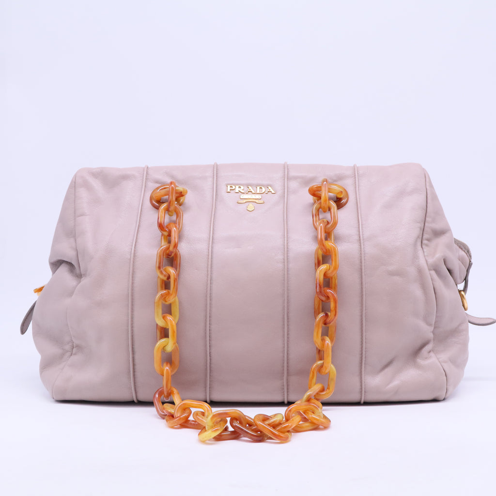 Beige Soft Leather Plastic Chain Shoulder Bag B20451
