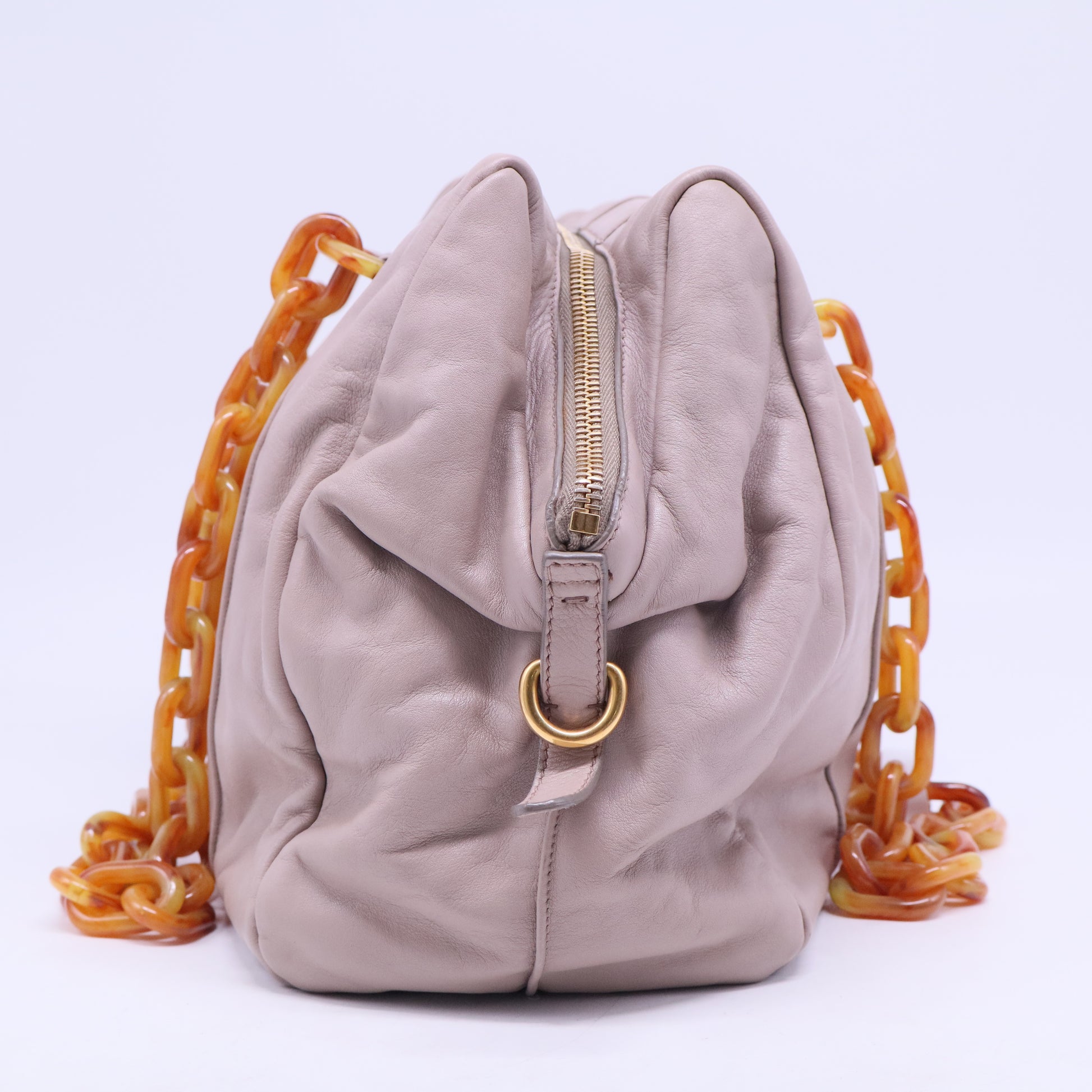 Beige Soft Leather Plastic Chain Shoulder Bag B20451