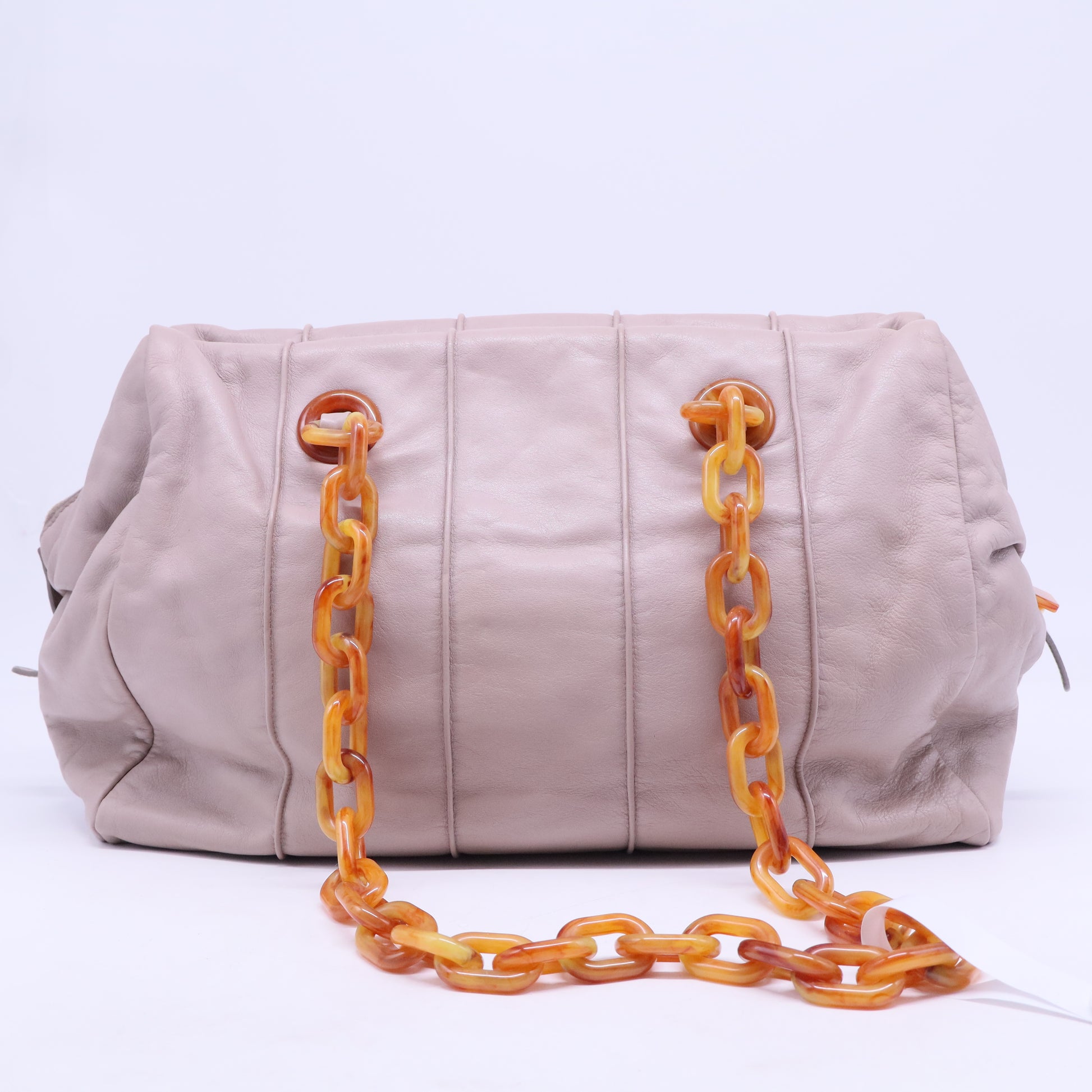 Beige Soft Leather Plastic Chain Shoulder Bag B20451