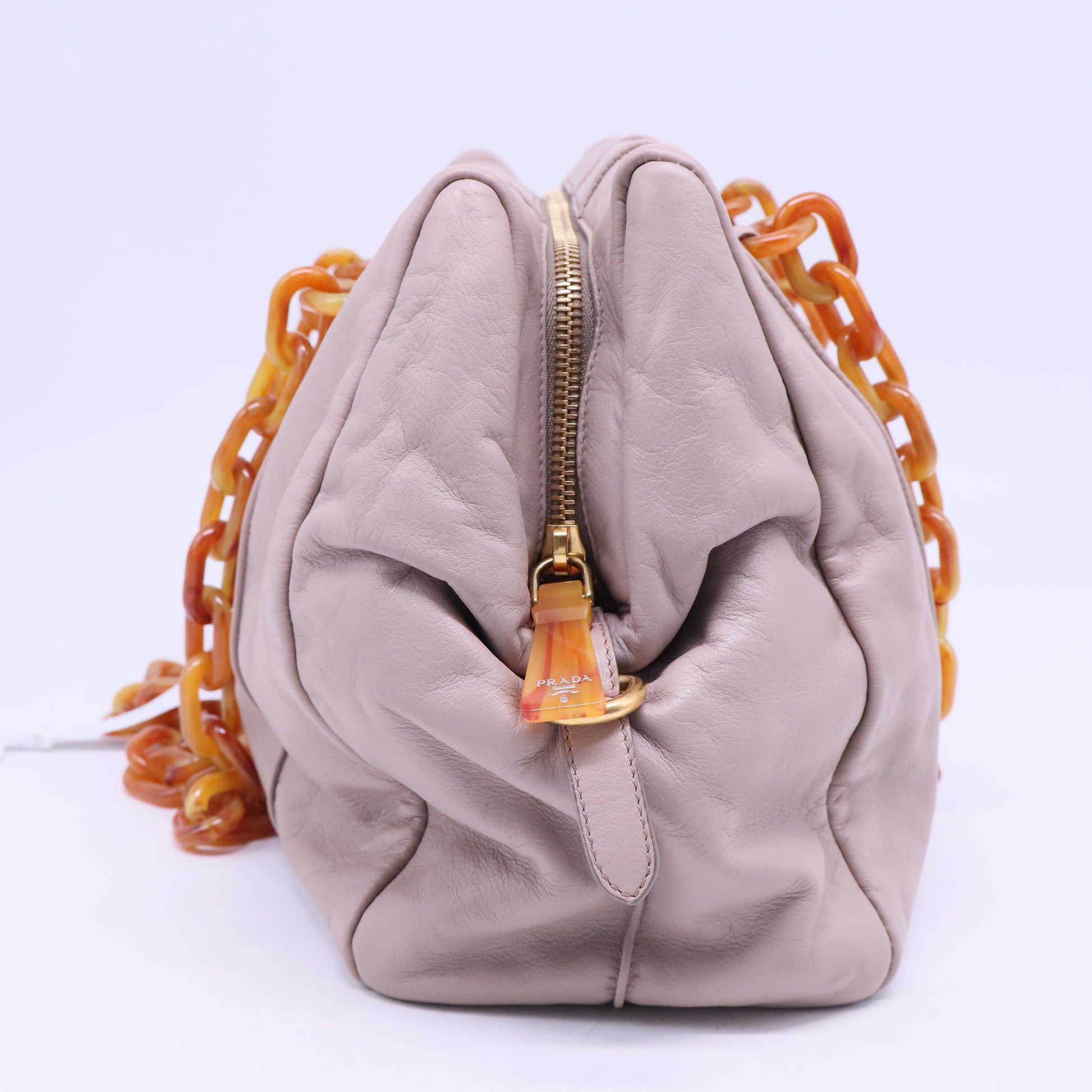 Beige Soft Leather Plastic Chain Shoulder Bag B20451