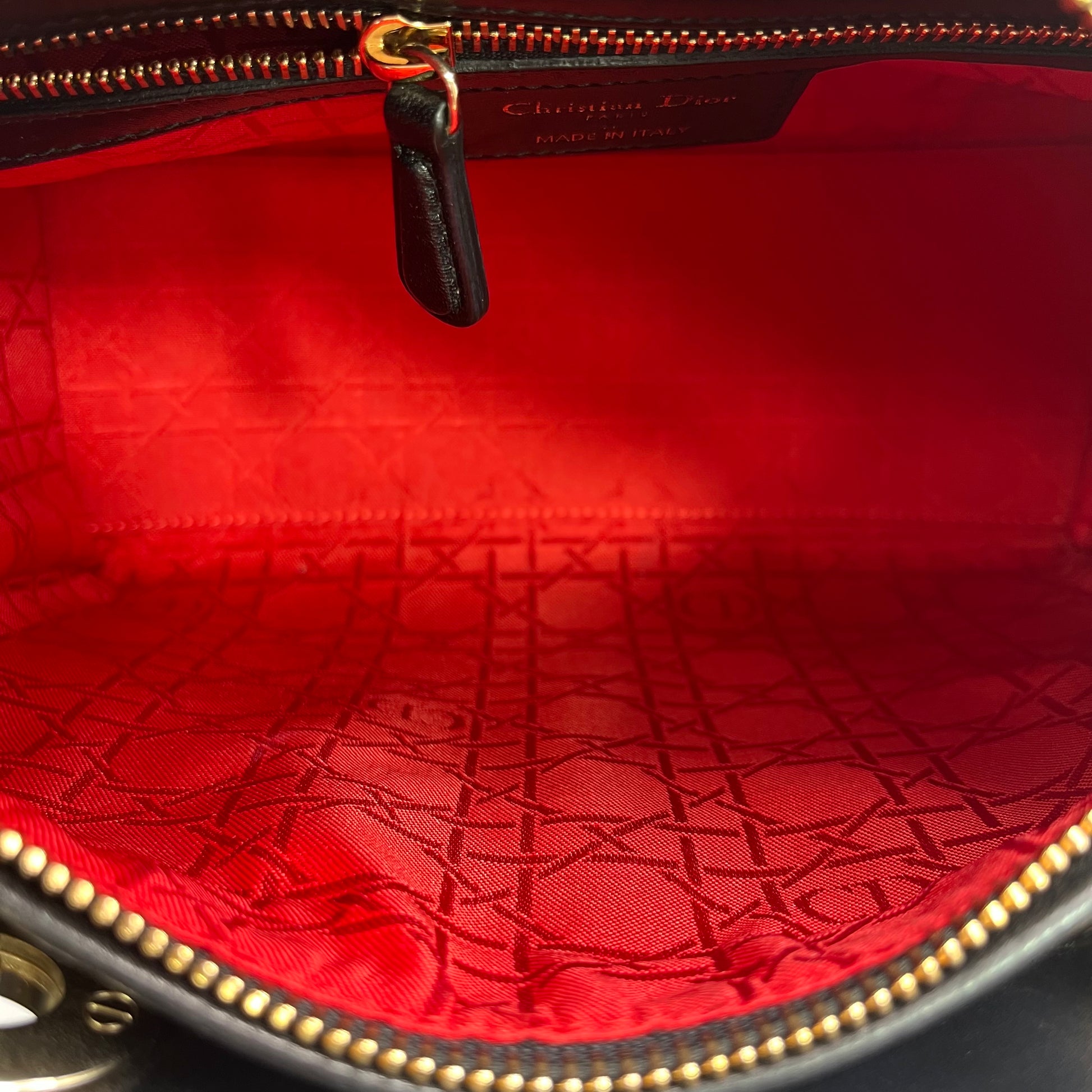 Black Lambskin Ladydior Medium Tote twins