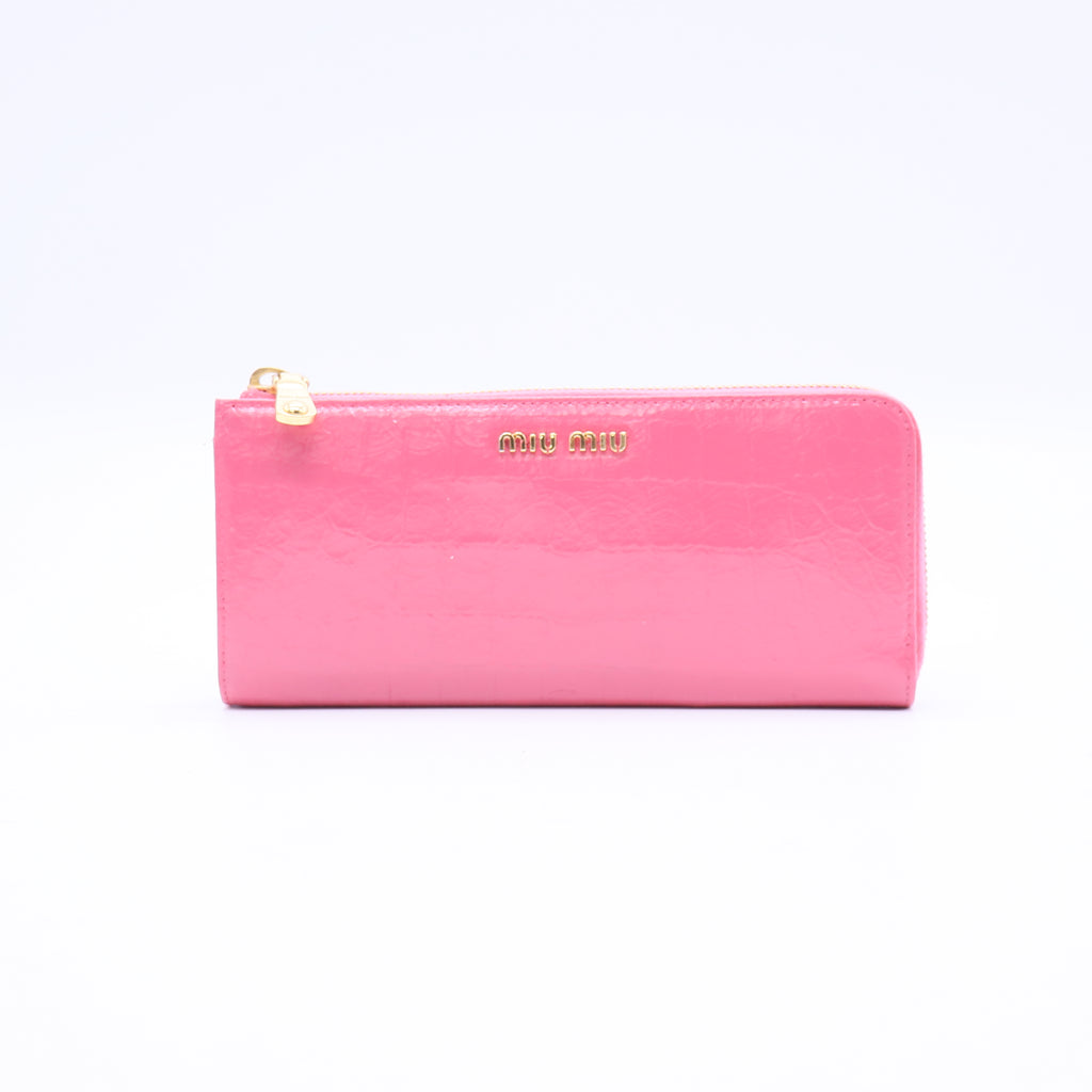 Miu Miu Goatskin Madras Zip Around Wallet Rosa twins W20704