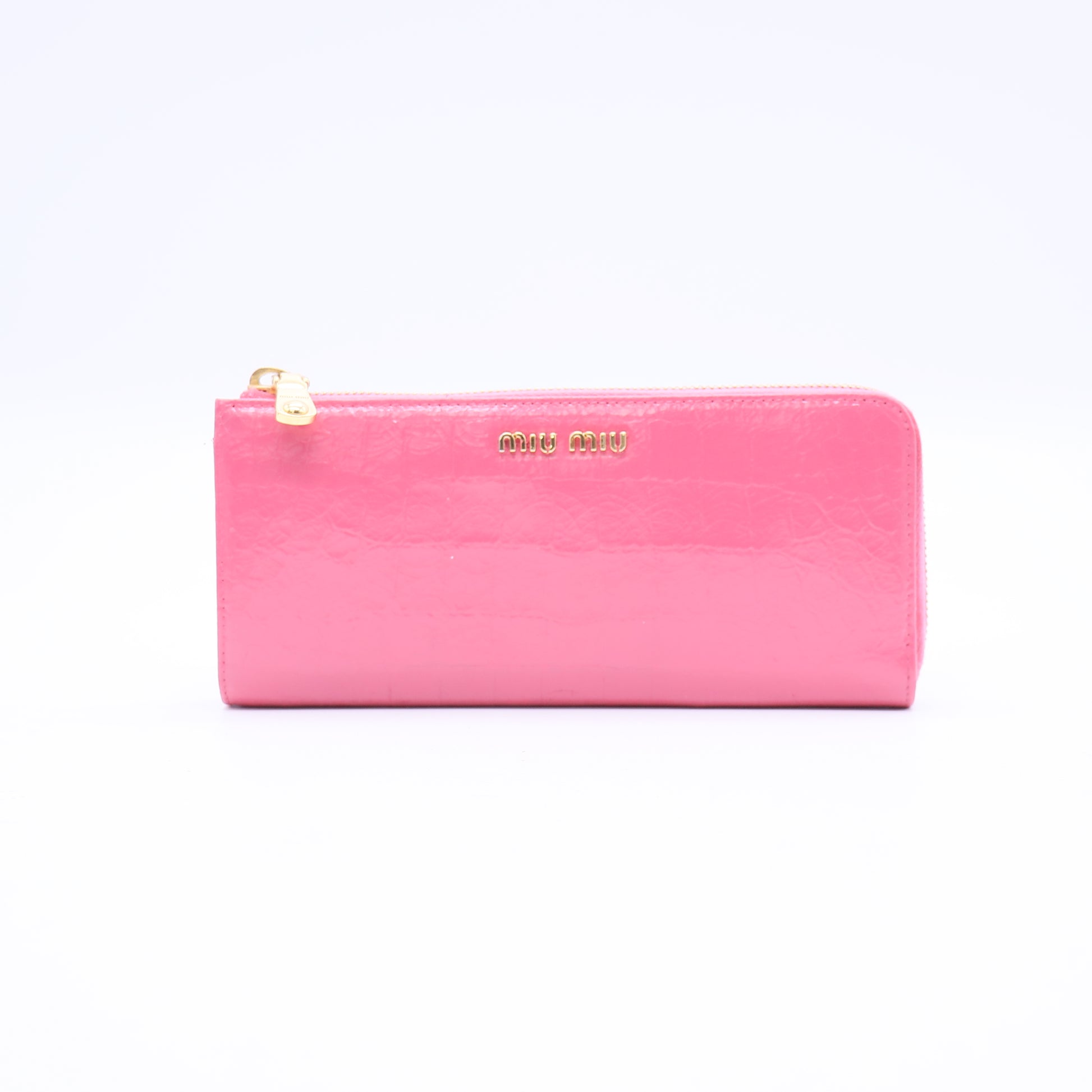 Miu Miu Goatskin Madras Zip Around Wallet Rosa twins W20704