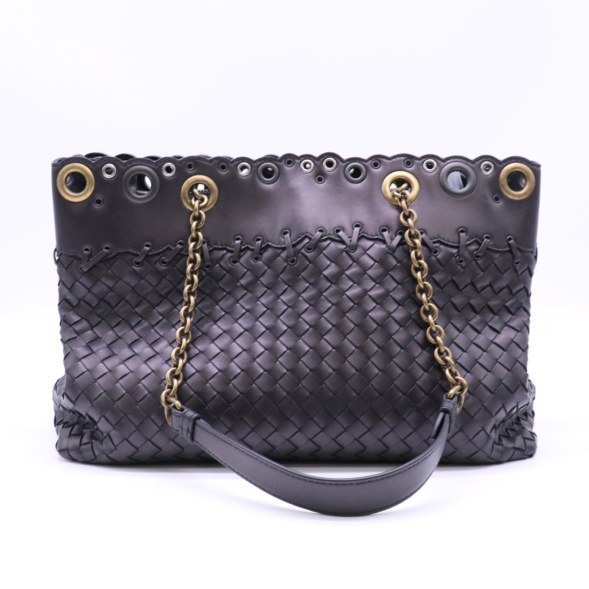 Bottega Veneta Dark Brown Intrecciato Woven Nappa Leather Large Tote Bag Twins LDJ4600