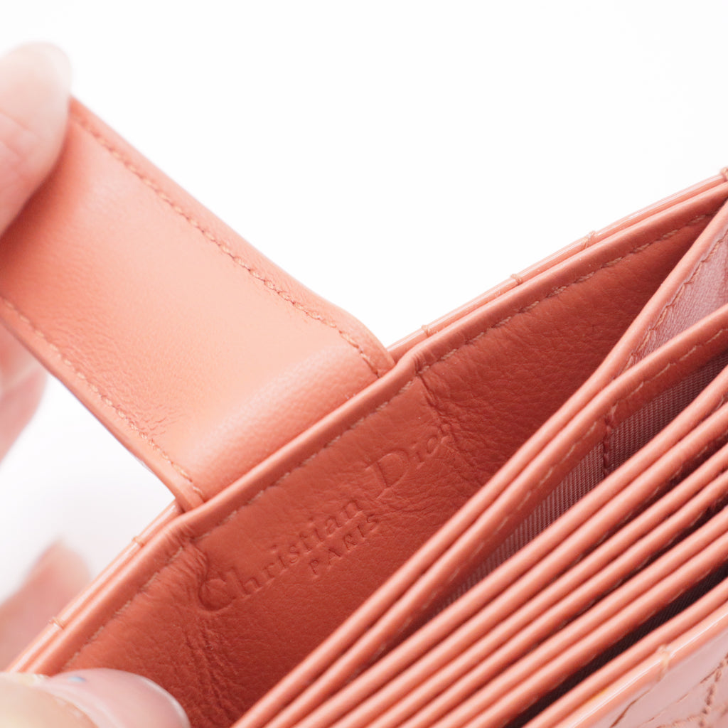 Patent Cannage Lady Dior Eden Wallet Rose Clair