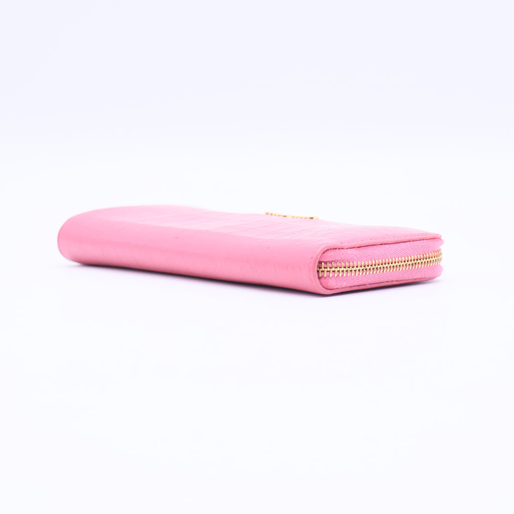 Miu Miu Goatskin Madras Zip Around Wallet Rosa twins W20704