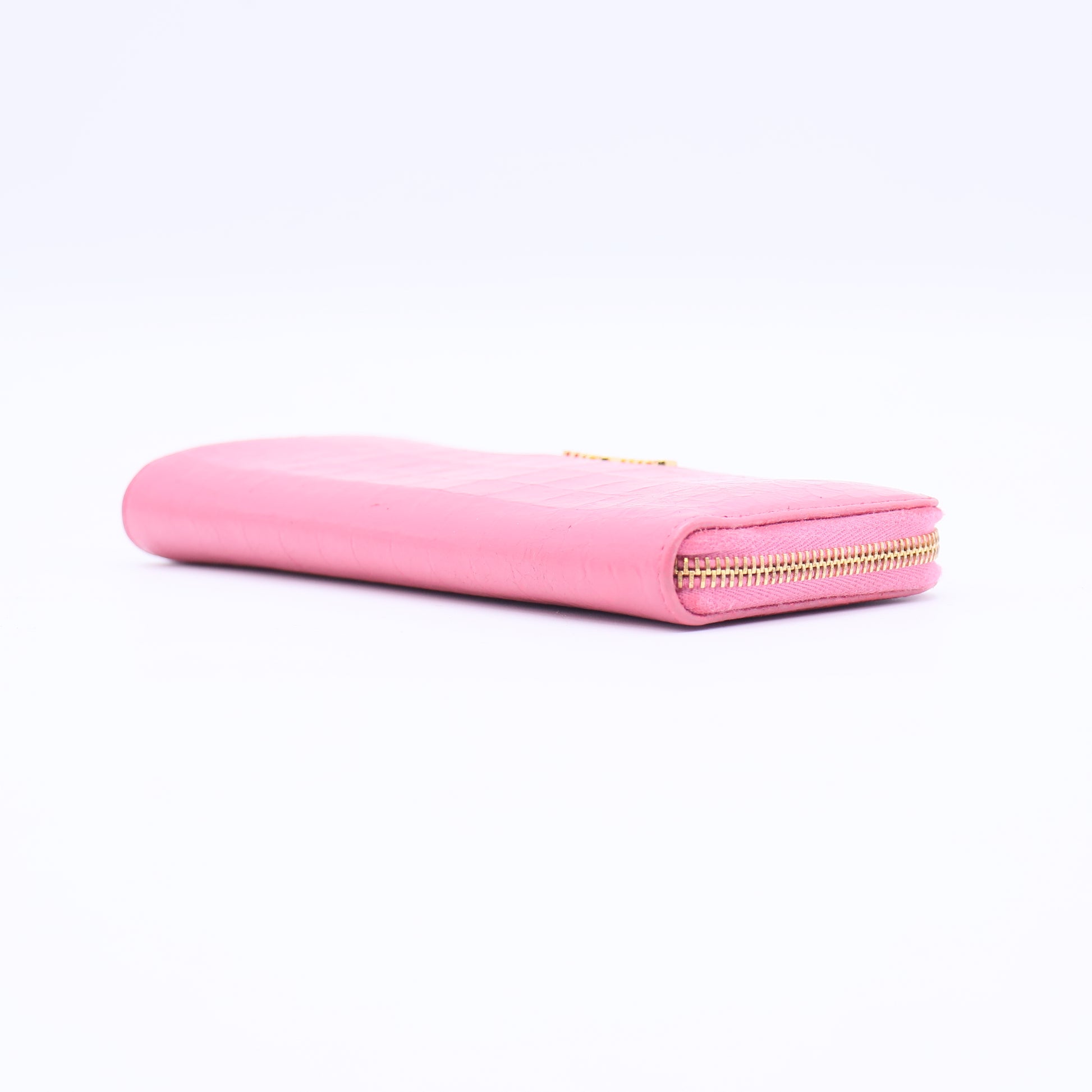 Miu Miu Goatskin Madras Zip Around Wallet Rosa twins W20704