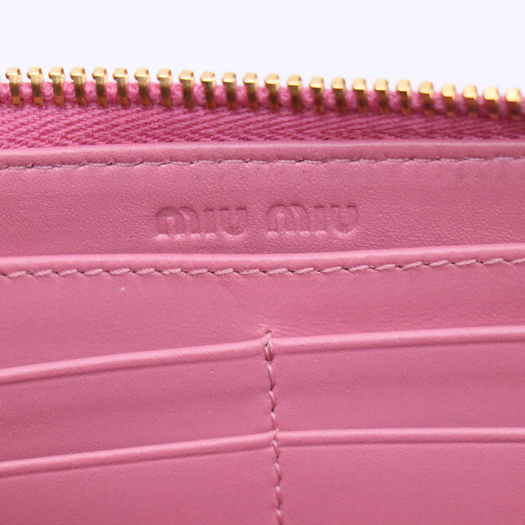 Miu Miu Goatskin Madras Zip Around Wallet Rosa twins W20704