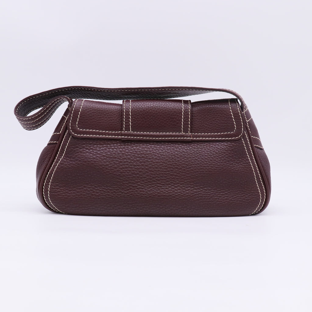 Celine Vintage Stitched Leather Buckle Shoulder Bag B23626