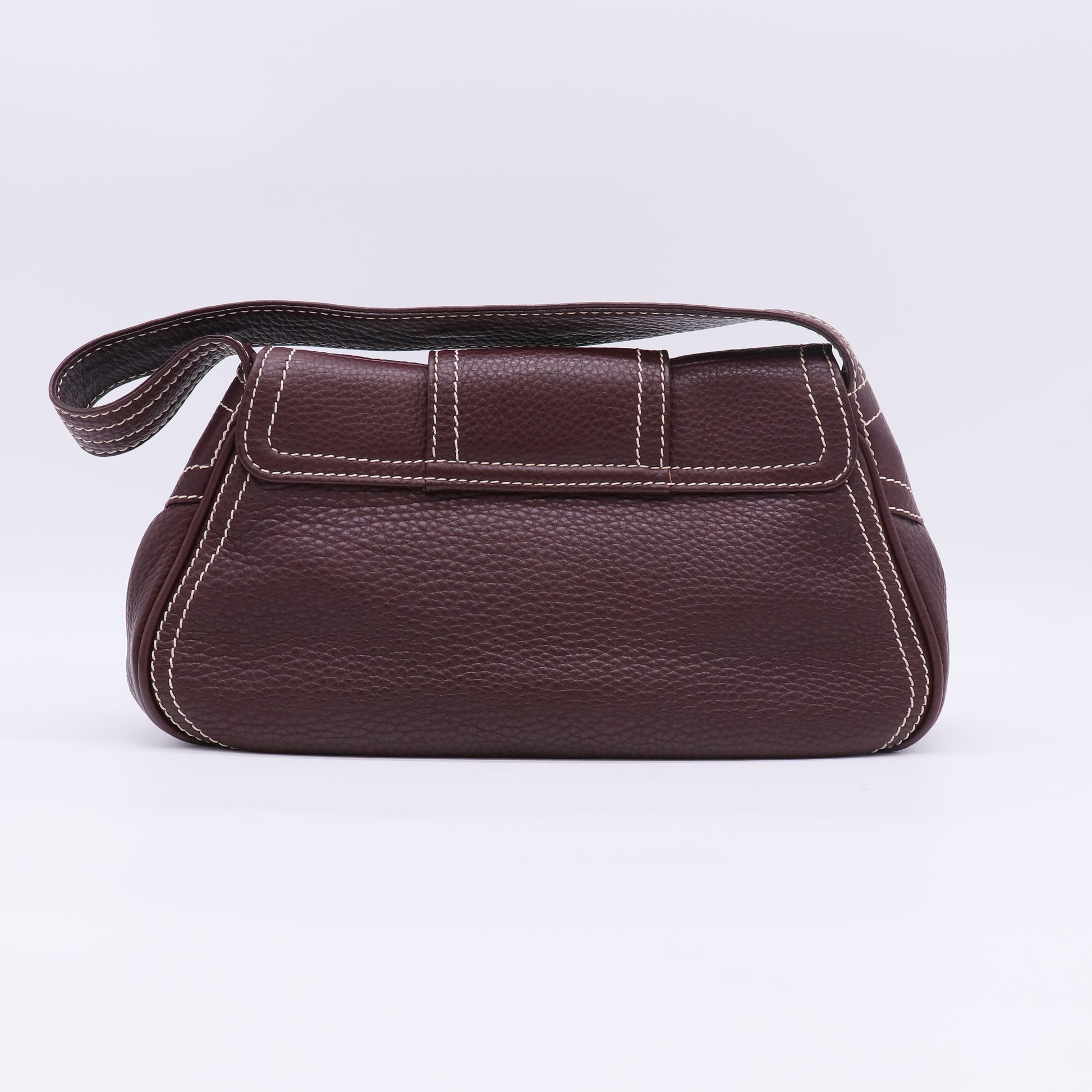 Celine Vintage Stitched Leather Buckle Shoulder Bag B23626