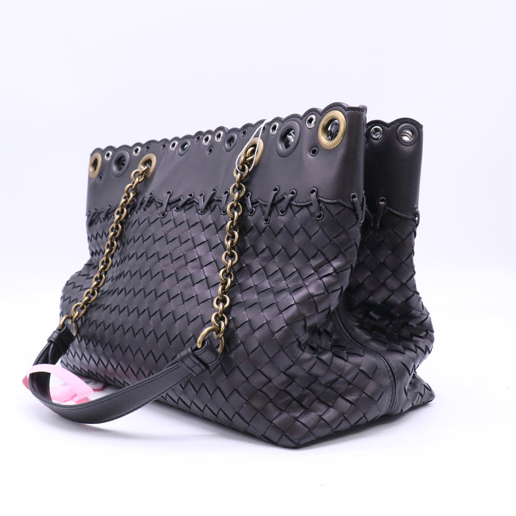Bottega Veneta Dark Brown Intrecciato Woven Nappa Leather Large Tote Bag Twins LDJ4600