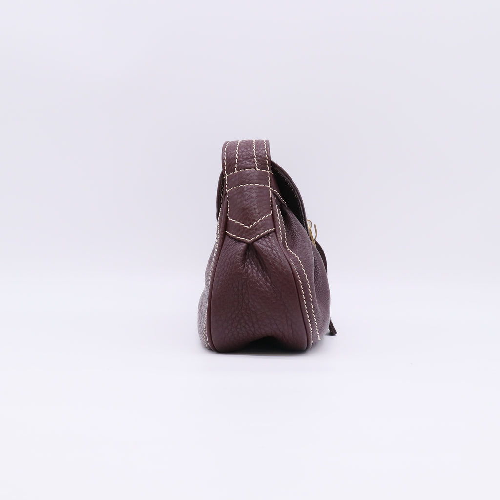 Celine Vintage Stitched Leather Buckle Shoulder Bag B23626