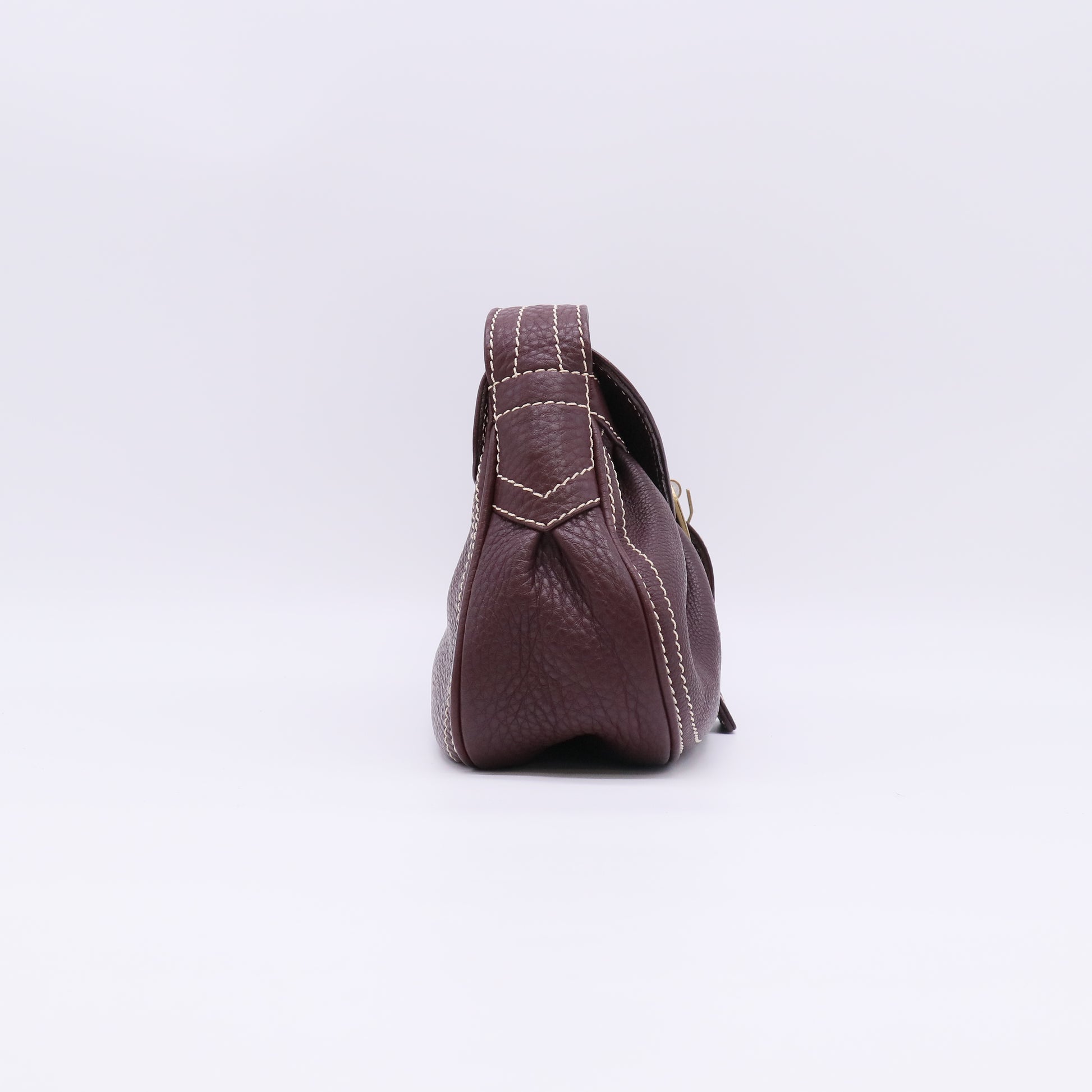 Celine Vintage Stitched Leather Buckle Shoulder Bag B23626