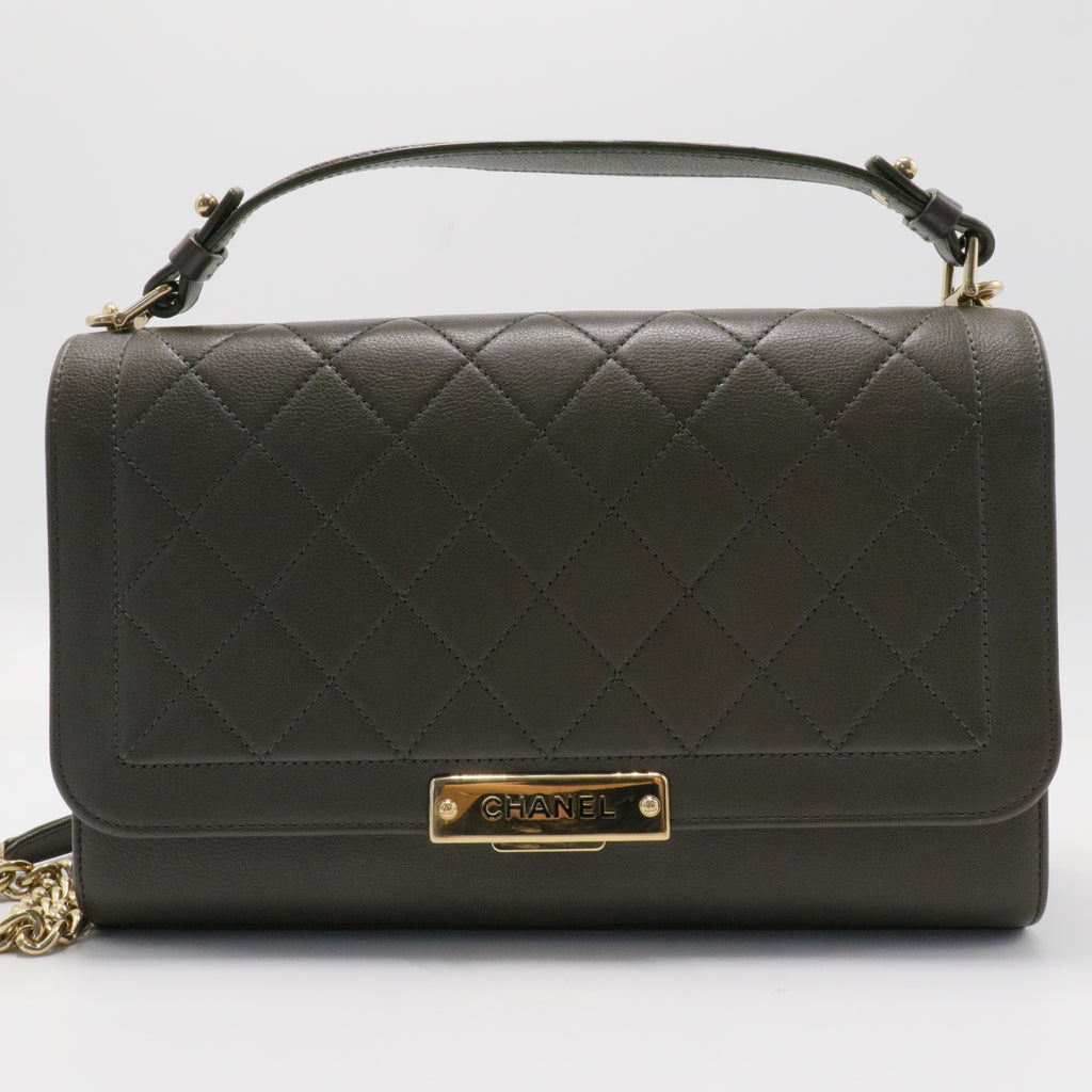 Label Click Flap Bag Quilted Calfskin