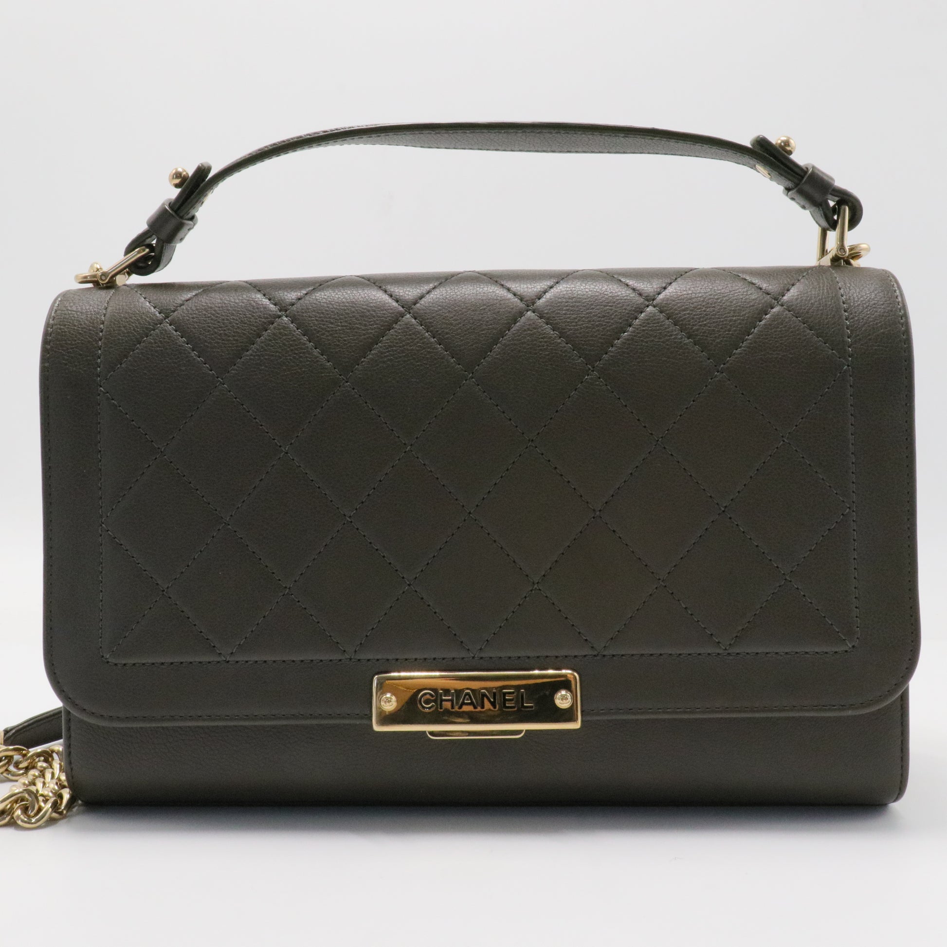 Label Click Flap Bag Quilted Calfskin