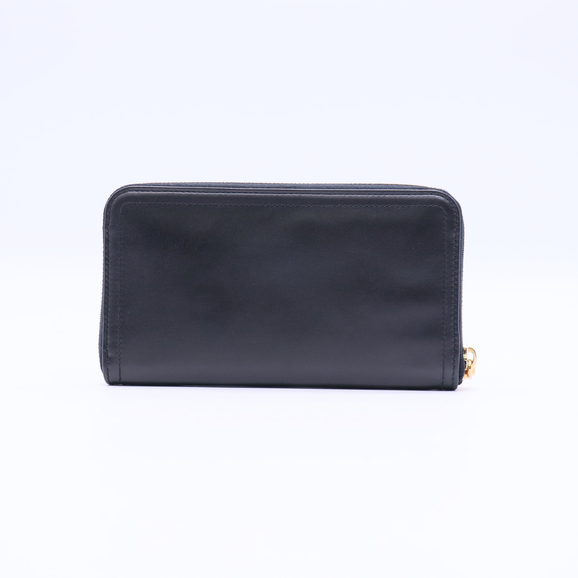 Prada Black Saffiano Metal Leather Zip Wallet twins W20898