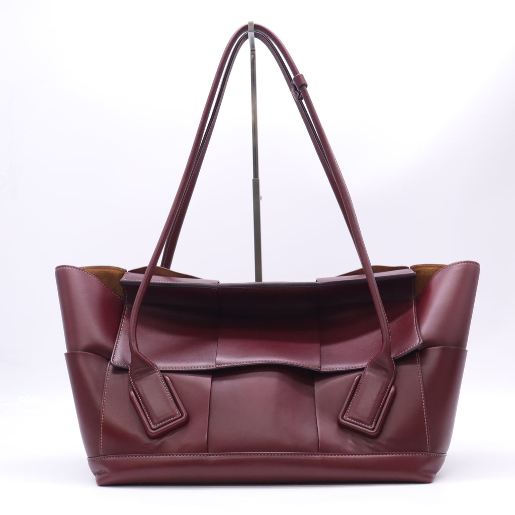 Bottega Veneta Fondant Dark Red Smooth Leather Maxi Weave Arco Oversized Tote Bag twins B23478