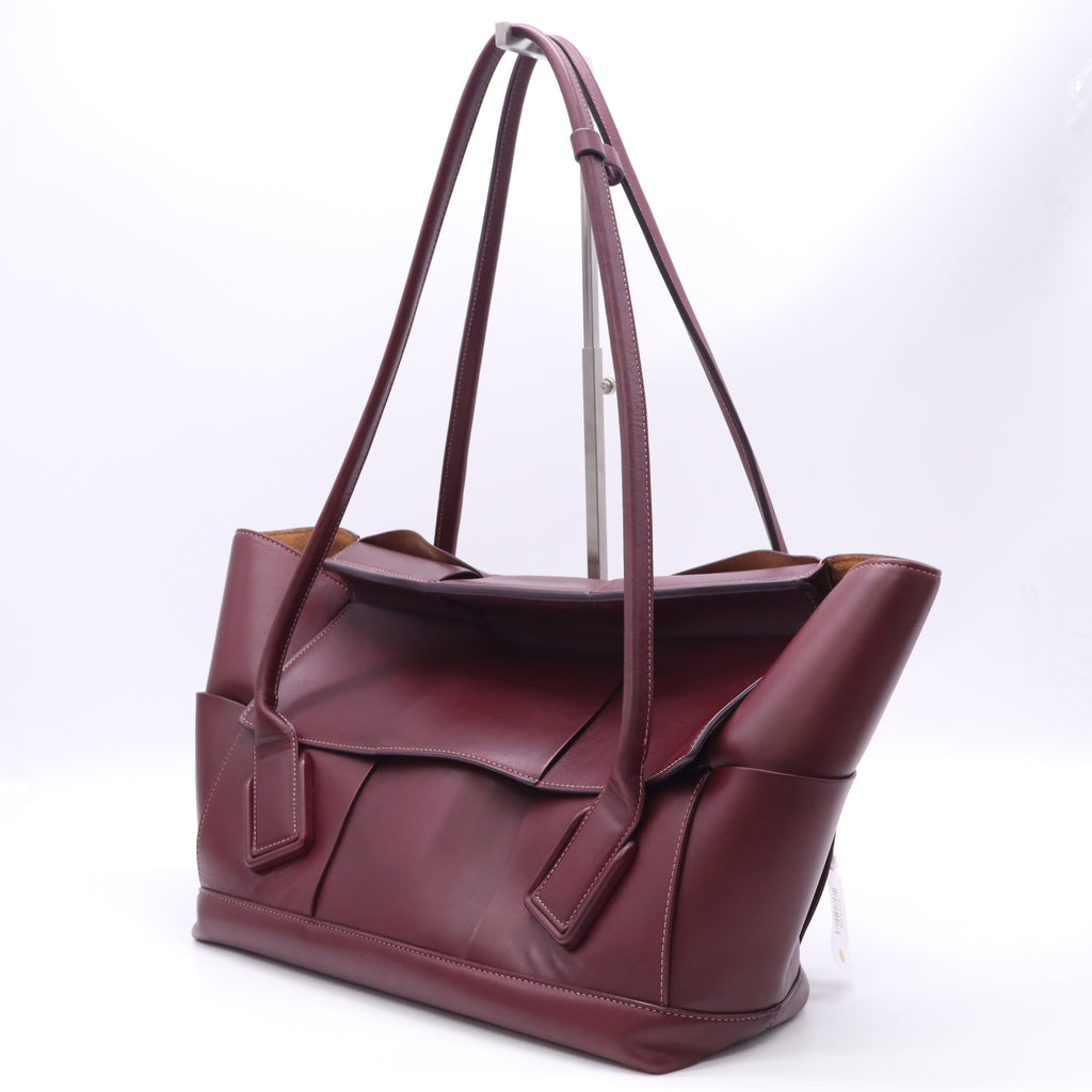 Bottega Veneta Fondant Dark Red Smooth Leather Maxi Weave Arco Oversized Tote Bag twins B23478