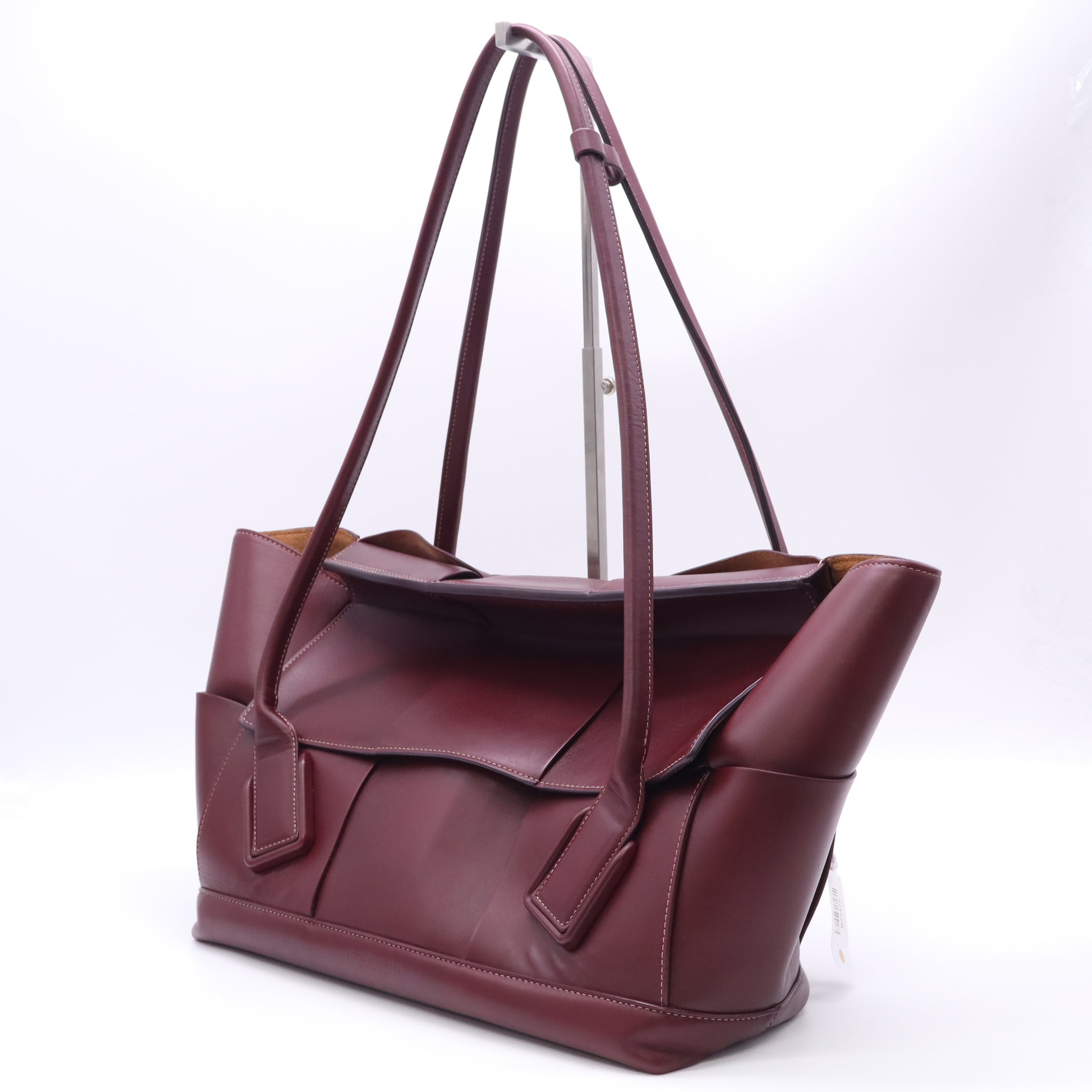 Bottega Veneta Fondant Dark Red Smooth Leather Maxi Weave Arco Oversized Tote Bag twins B23478