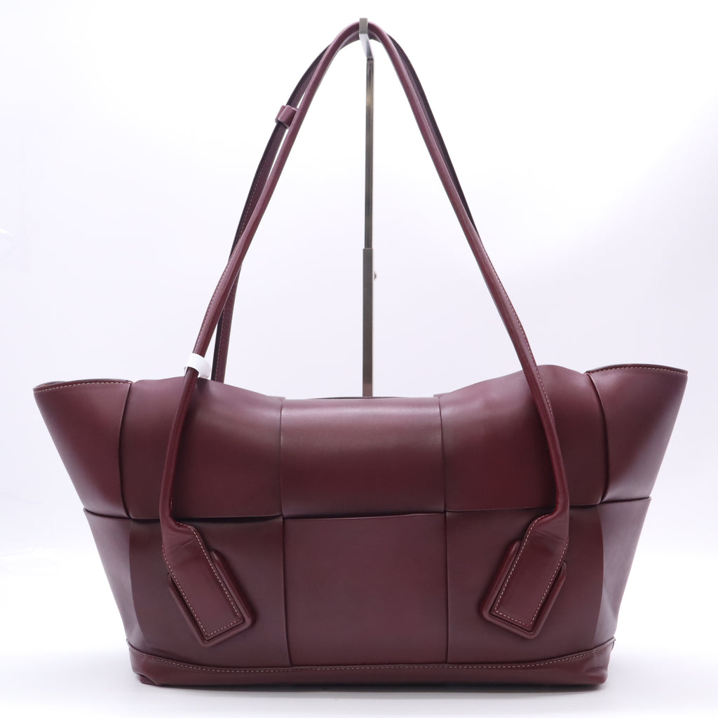 Bottega Veneta Fondant Dark Red Smooth Leather Maxi Weave Arco Oversized Tote Bag twins B23478