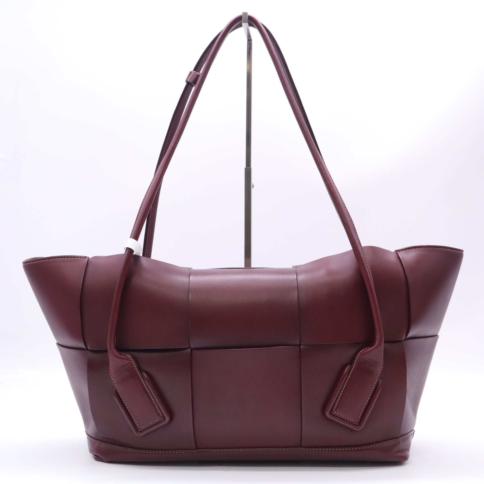 Bottega Veneta Fondant Dark Red Smooth Leather Maxi Weave Arco Oversized Tote Bag twins B23478